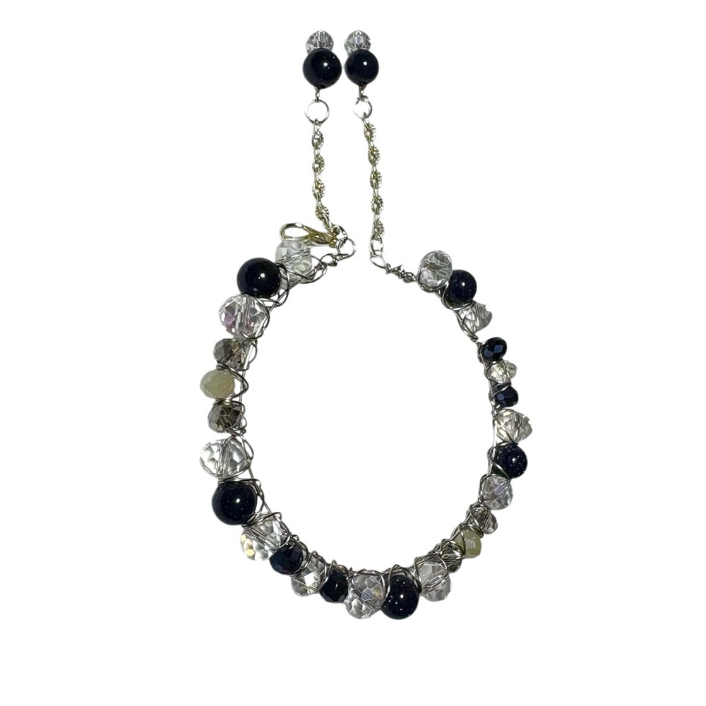 Bracelet with Blue Goldstone and Austrian Crystals Hand Wired - Picture 6 of 8